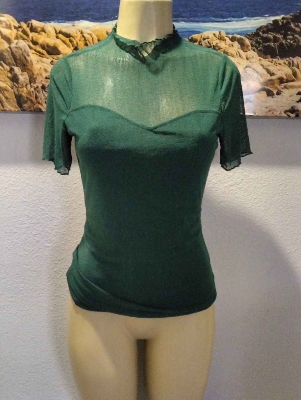 Women's Sheer Mock-Neck Green Camisole Top